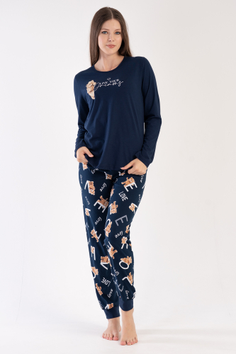 Woman Cute Navy Blue Pyjama Set - 2
