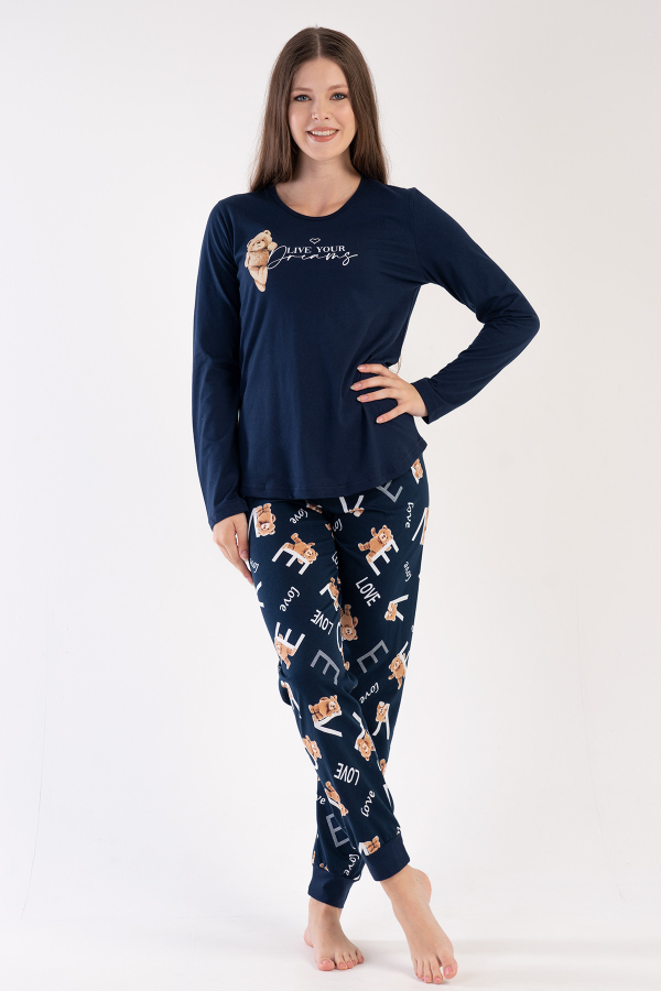 Woman Cute Navy Blue Pyjama Set - 3